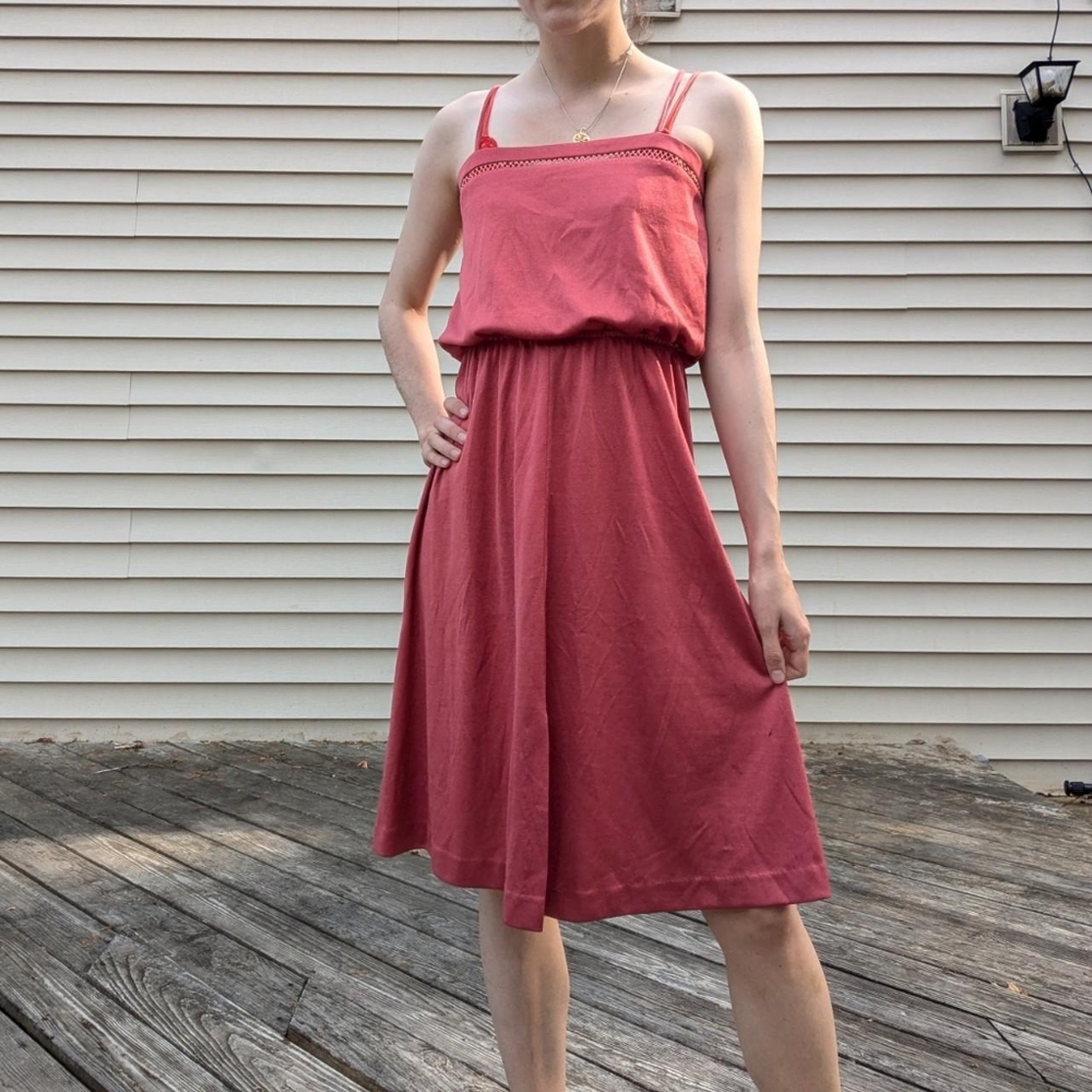 Vintage 70's Rust Red Flowy Dress - Picture 1 of 5